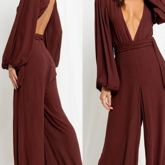 NWT Flook The Label Sabrina Pampelone Flowy Jumpsuit Elegant Sexy BoHo Medium - Picture 1 of 10
